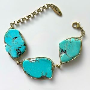 Plunder Ernestine Bracelet Natural Turquoise Stone in antique gold 7"- 9.5"